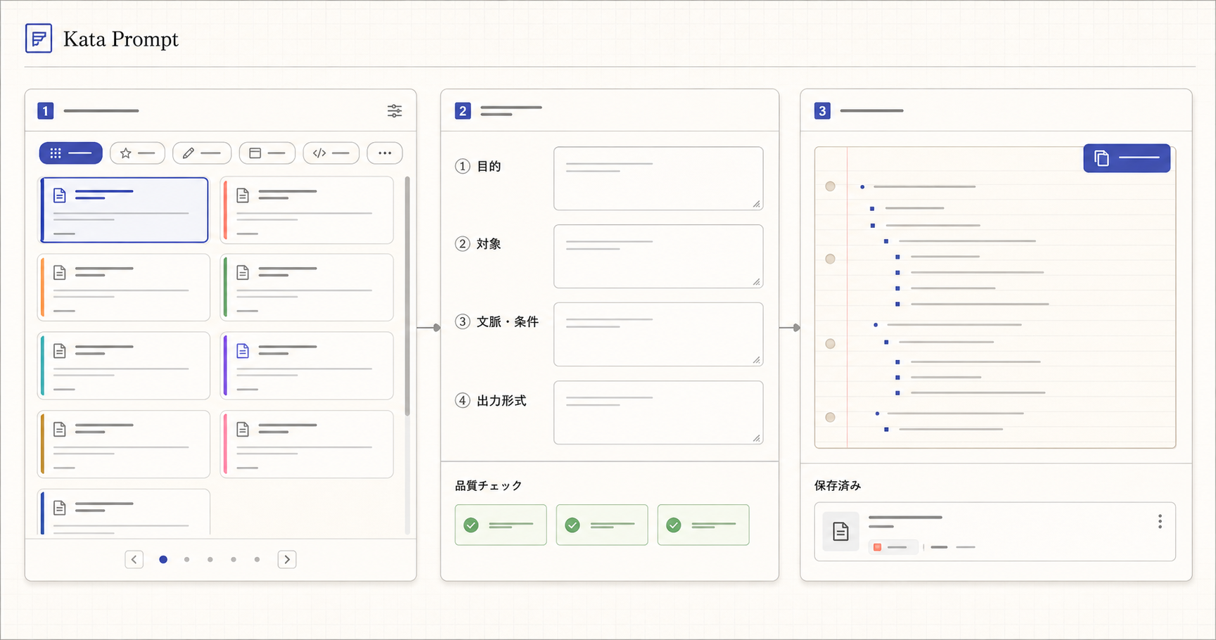 Kata Promptで型、入力欄、完成したプロンプトを並べる画面